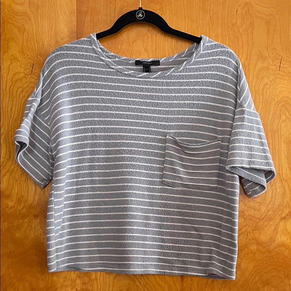 Forever 21 Heather Gray and White Striped Tee